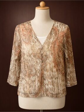 Alfred Dunner Petite Paisley Textured Layered 3/4 Sleeve Blouse Top PL